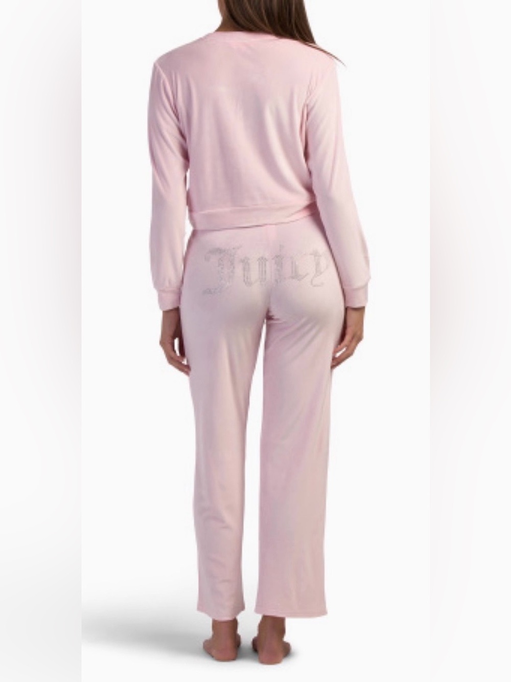 JUICY COUTURE NWT 2pc Velour Crew Neck Top And Pants Lounge Set With Rhinestone - Picture 2 of 5
